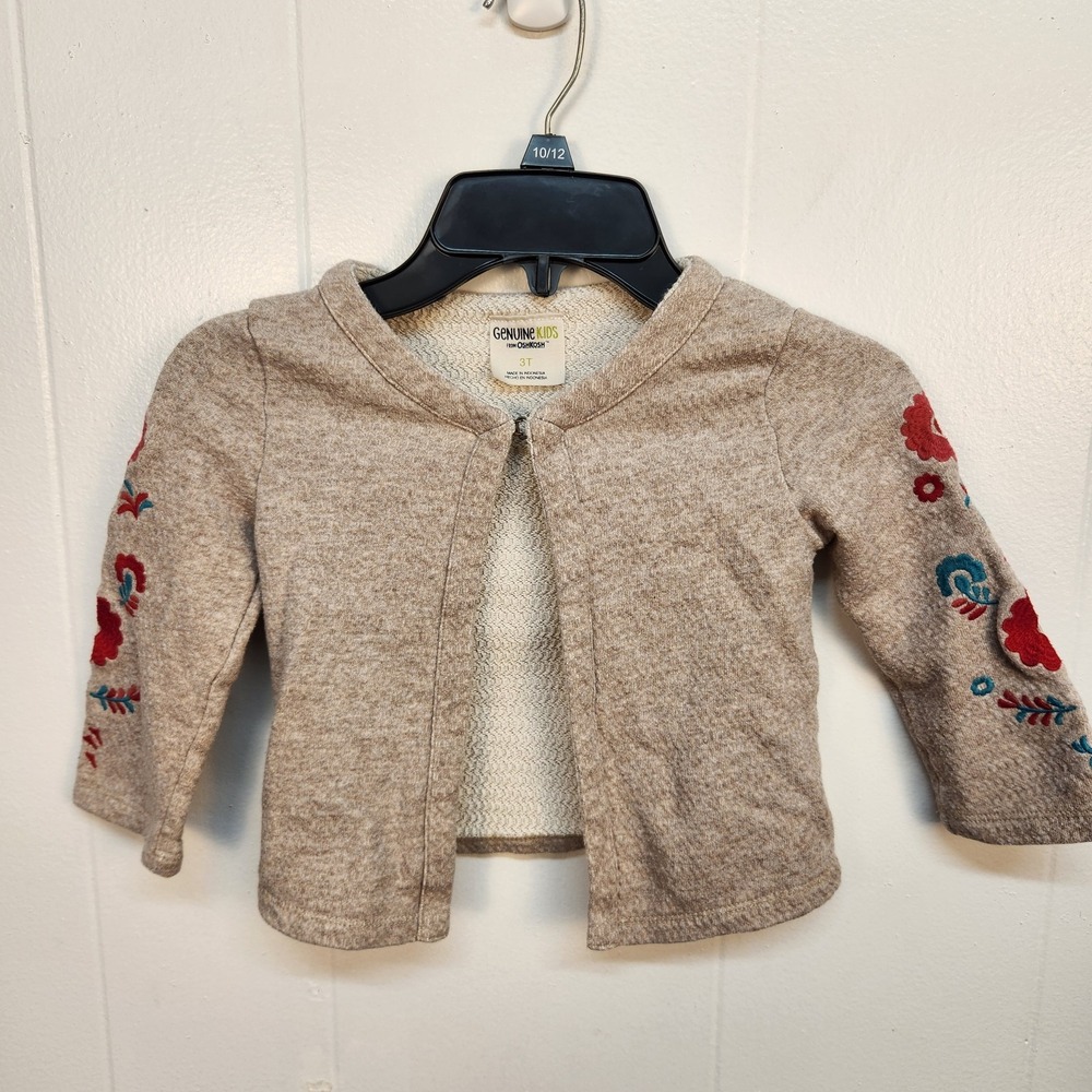 Genuine Kids OshKosh Cardigan Sweater 3T Beige Embroidered Floral Cotton‎ Girls